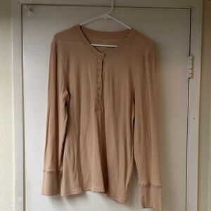 Aerie Women's Tan Long Sleeve Waffle Henley Top Size XL
